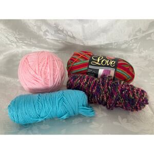 Lot of 4 Yarn Skeins Red Heart With Love Fruit Punch Mixed Opened Yarn Assorted